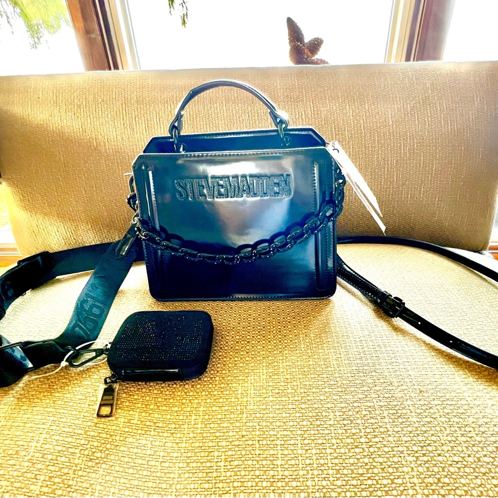 NWT Steve Madden Glossy Black Crossbody Bag